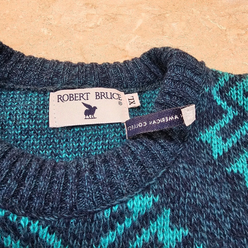 Vintage Men's Robert Bruce Wool Blend Sweater Size XL Teal Blue‎ Union Label USA - Picture 8 of 8